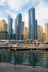 View of pier in Dubai Marina at evening hour. Outdoors