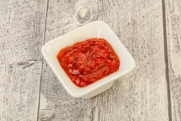 Tomato spicy sauce in the bowl