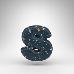 Letter S lowercase on white background. 3D letter with blue terrazzo pattern texture.