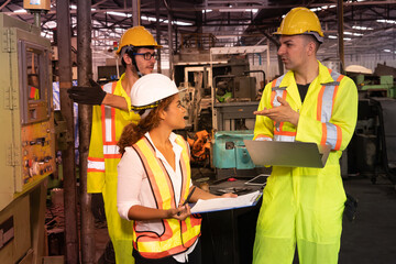 engineer use technology work in industrial company. engineer working in industrial factory	