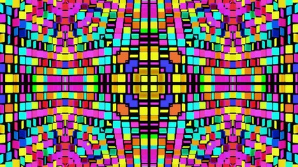 Abstract symmetrical composition, multicolored 3d elements. Looped bg for show or events, exhibitions, festivals or concerts, music videos, DJ or VJ for night clubs.