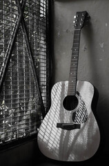 acoustic guitar black and white 