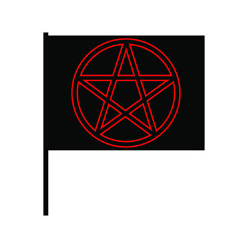 Red pentagram on black flag, sign for design, vector illustration