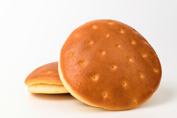 Bread with cream on white background