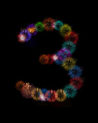 Silvester-Feuerwerk - Originalaufnahme - Zahl: 3 / Drei