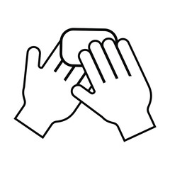 Soap and hands black icon on white background, sign for design, vector illustration