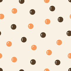 Seamless pattern with bubble milk tea texture, black and orange pearl on pastel background vector illustration.