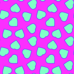 Turquoise hearts on a pink background, texture for design, seamless pattern, vector illustration