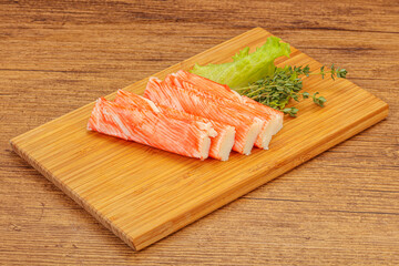 Crab sticks served salad leaves