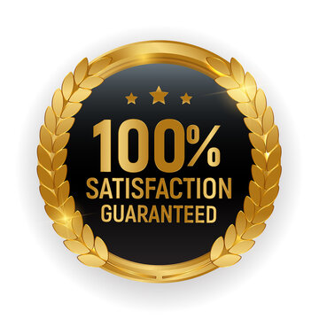 Premium Quality Gold Medal Badge.100% Satisfaction Guaranteed Sign Isolated On White Background. Vector Illustration EPS10