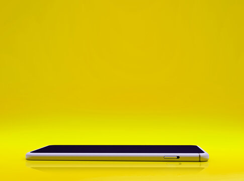 Yellow Poster Style 3D Rendered background with copy space above the Mobile Screen. Modern Design