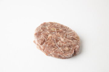 frozen beef burger on white background