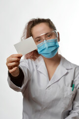 Doctor showing her business card