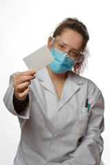 Doctor showing her business card