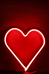 Neon sign red heart in the decor. Trendy style. Valentine day. Neon sign. Custom neon. Home decor.