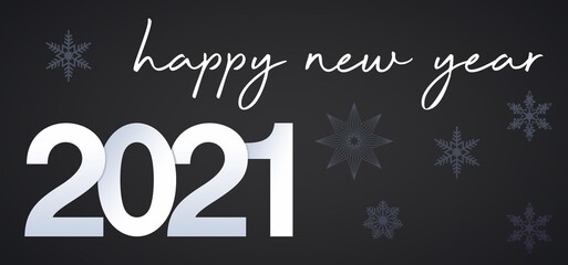 Happy new year vektor mit Schneeflocken. Schwarzer Hintergrund.