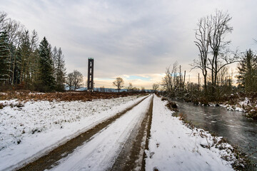 Snow-covered winter landscape in the Pfrunger Ried near Ostrach