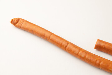 typical chistorra from navarra spanish sausage on white background..