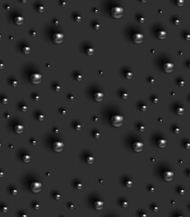 Black shiny balls on Grey background. Geometric Seamless Pattern. Texture with Dark Gray Round Spheres. Design Template for Packaging, Cards, Holiday Decoration, Textile, Wallpaper, Interior