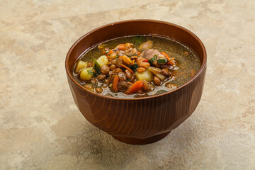 Lentil soup with chicken and vegetables