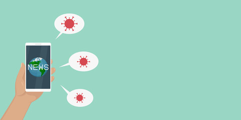 COVID-19 news on mobile phone. Vector illustration.