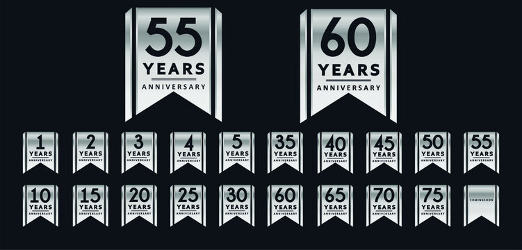 ribbon style anniversary golden labels or emblems set