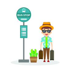 Tourist Standing Waits For Bus