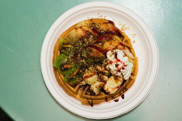 Belgian waffle on a white plate