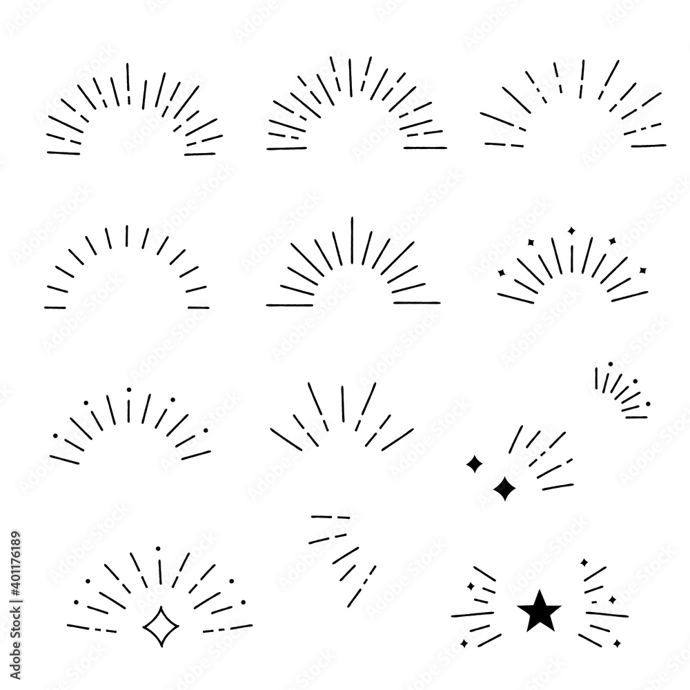 Wall mural hand drawn style sunburst frame set, vector design elements