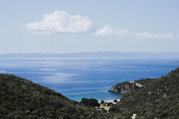 A panoramic view of the coast of the Agean sea in Greece