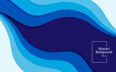 Abstract blue color shades paper cut shapes Vector illustration background design for banner.