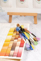 Palette of thread colors. Threads for embroidery knitting