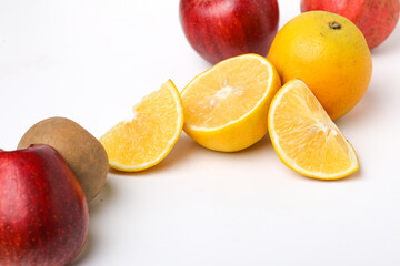 Apple,pomegranate and sweet lemon mosambi slice on white background