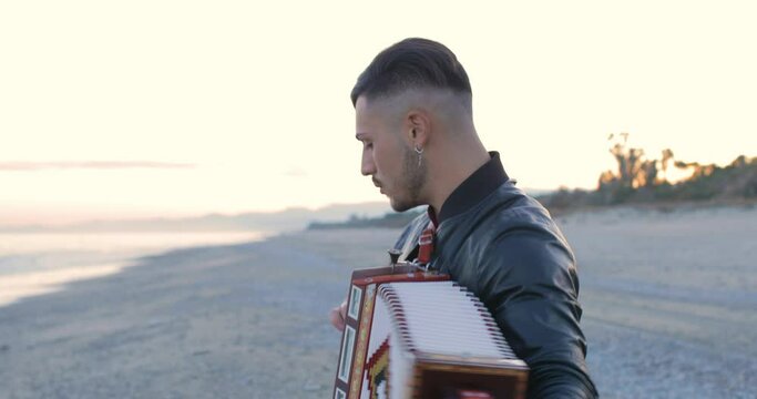 Suonatore di fisarmonica produce la tarantella calabrese