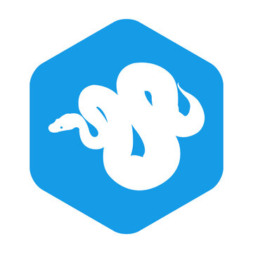 Icono silueta de serpiente pit&oacute;n en hex&aacute;gono color azul