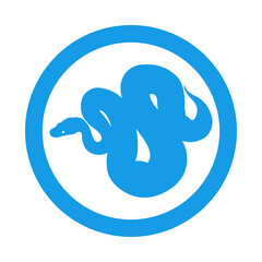 Icono silueta de serpiente pitón en círculo color azul