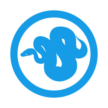 Icono silueta de serpiente pit&oacute;n en c&iacute;rculo color azul