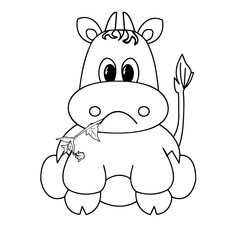 A cow. Contour silhouette of an animal on a white background close-up. Vector illustration.