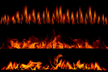 Fire in the dark. /The flame in the black background.