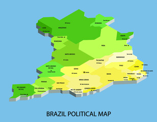 Brazil political isometric map divide by state colorful outline simplicity style. Vector illustration.