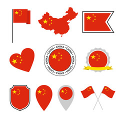 China flag icons set, national symbol of the Peoples Republic of China