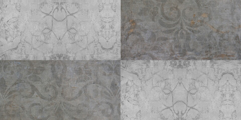 Grunge seamless gray grey white anthracite vintage worn retro geometric rectangle mosaic motif cement tiles texture background