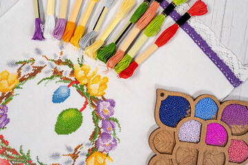 Fototapeta na wymiar Palette of thread colors. Threads for embroidery knitting