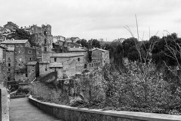 Fototapeta na wymiar Black and white photo of medieval italian town