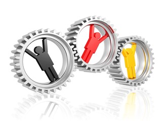 Obraz premium Getriebe mit Menschen in den Farben der deutschen Flagge