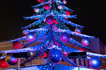 Kyiv (Kiev), Ukraine - December 19, 2020: A decorated artificial festive Christmas tree