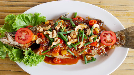 Seafood, sea bass, three-flavored