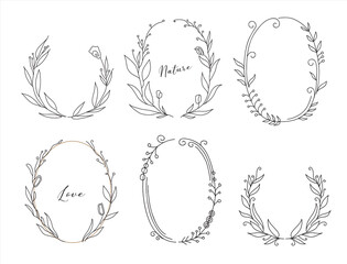 Set of hand drawn floral frames and wreaths. vector illustration isolated on white background