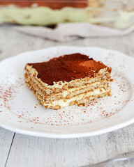 Vegan tiramisu. Typical Italian dessert