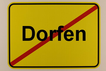 Illustration eines Stadtausgangsschildes der Stadt Dorfen